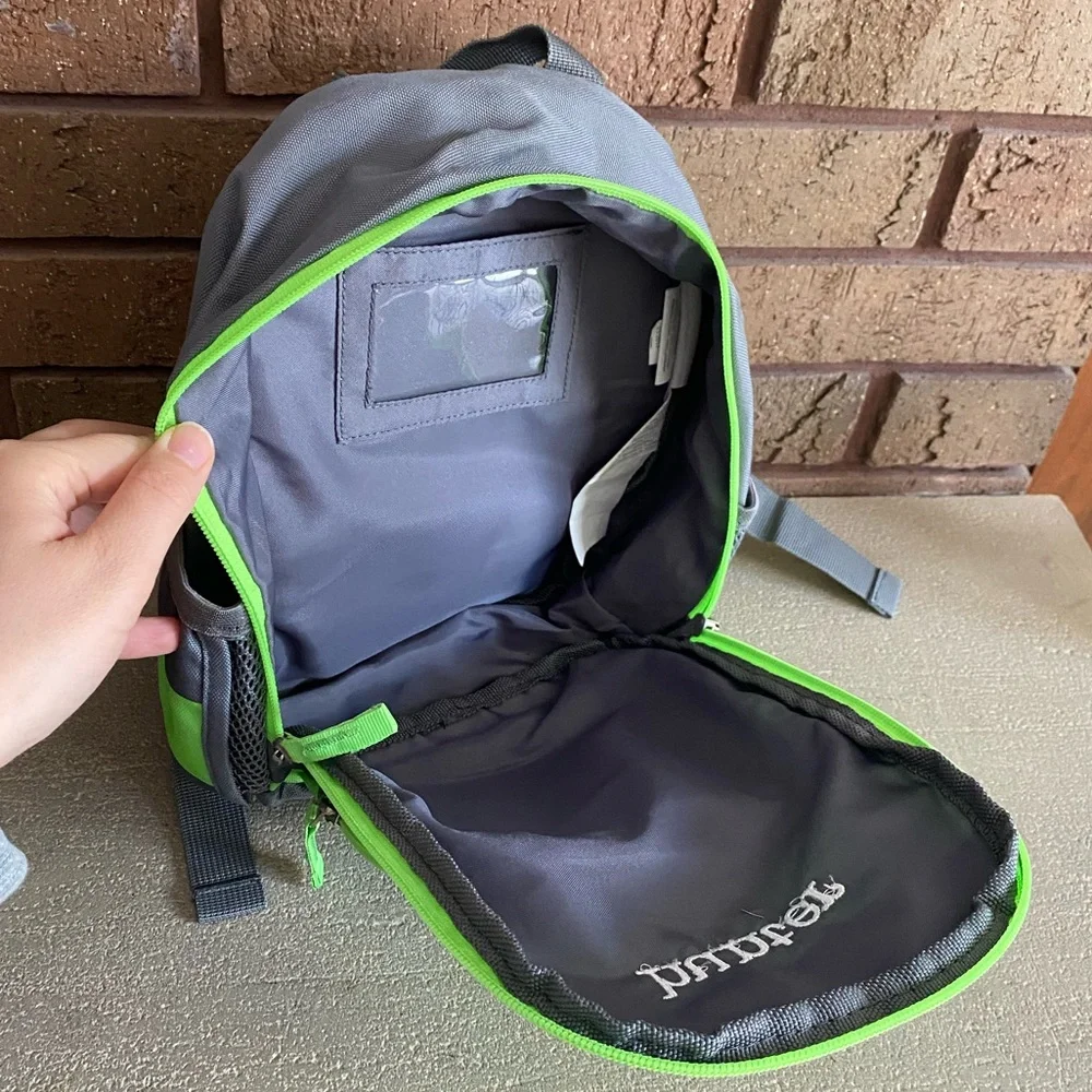 Pottery Barn Kids “Hunter” Green and Gray Striped Small Backpack